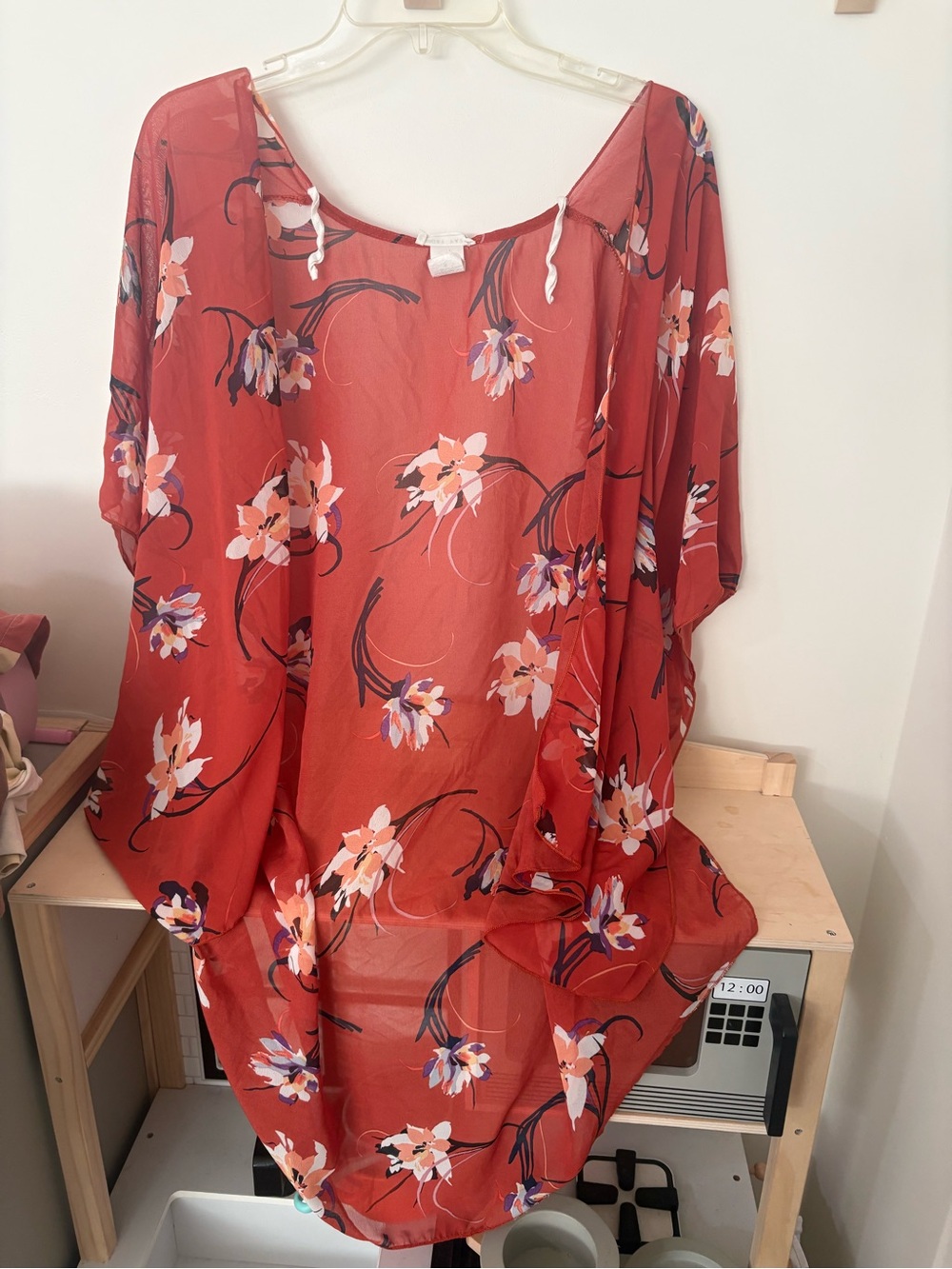Emory Park Coral Floral Sheer Cocoon Kimono Cardigan Size M